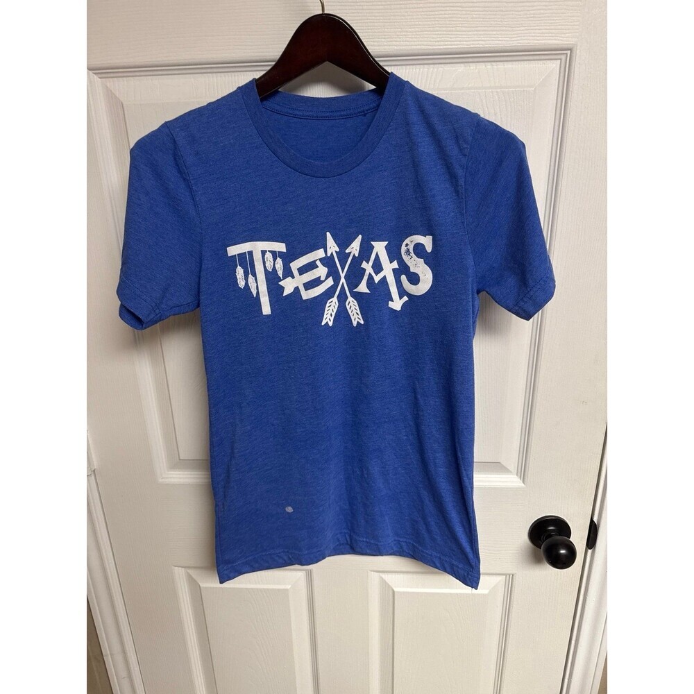 Medium Dark Blue and White Texas Graphic Short Sleeve Tee Shirt